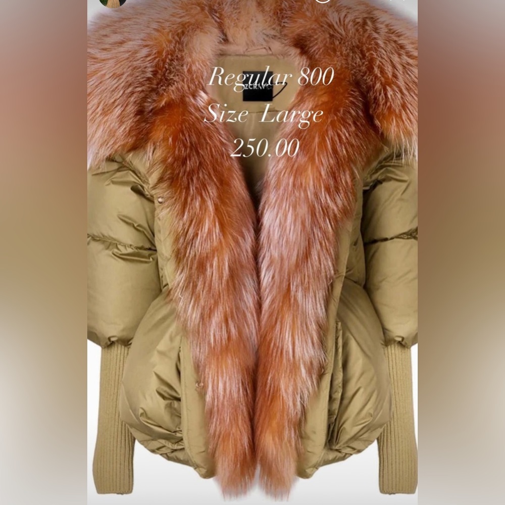 Green Puffer Coat with fox collar
